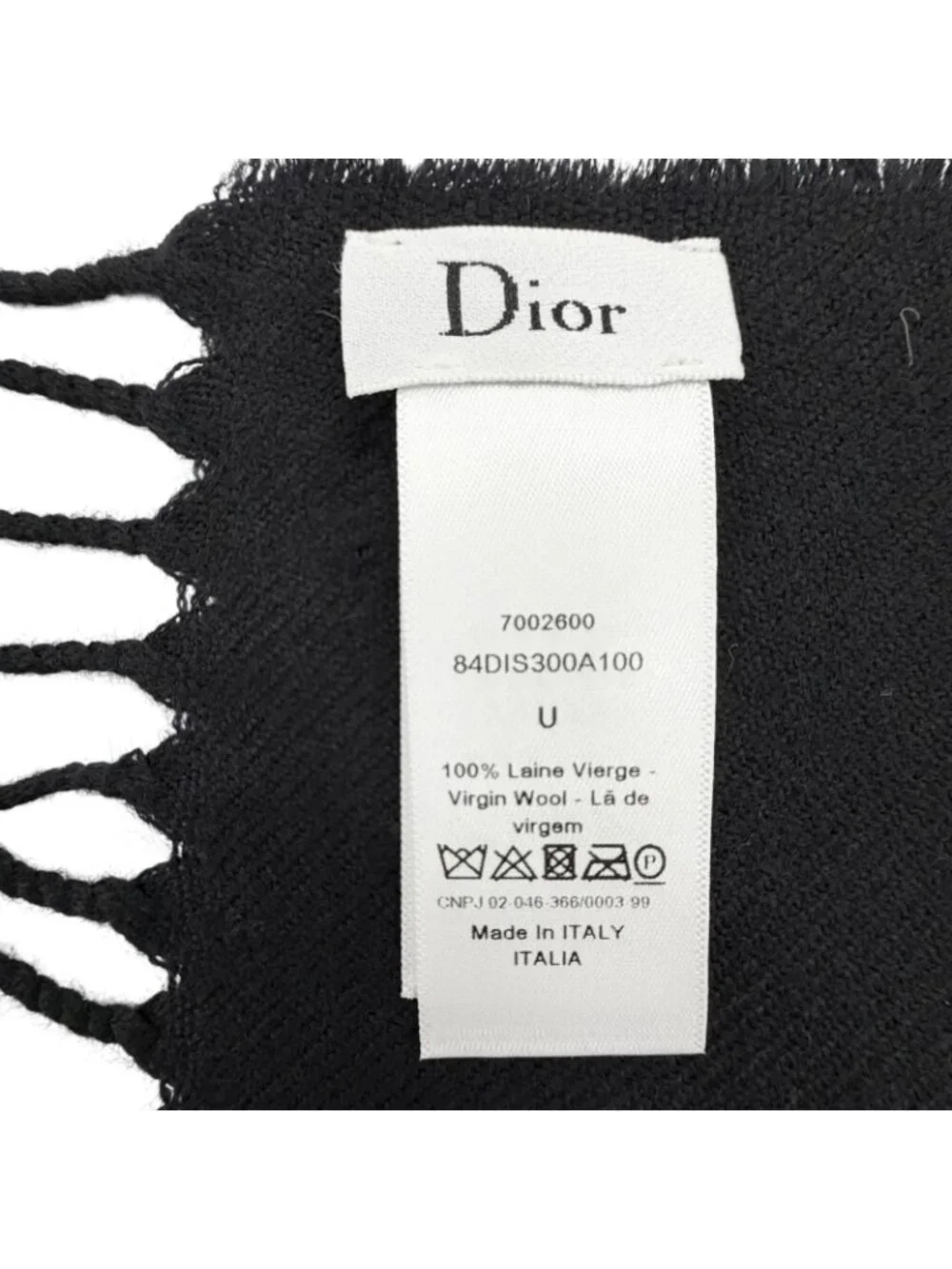 Dior Wool Logo Scarf with Fringe Black Gray 200 Width 70
